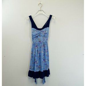 OLSENBOYE 100% Cotton Light Blue Mini‎ Dress SMALL Floral Sundress Sleeveless